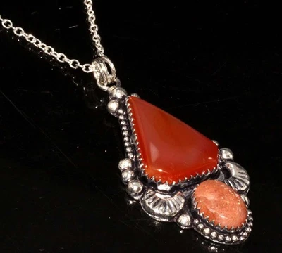 Top Quality Carnelian Sunstone 925 Silver Plated Necklace 18" Elegant Gift JW - Image 1 of 3