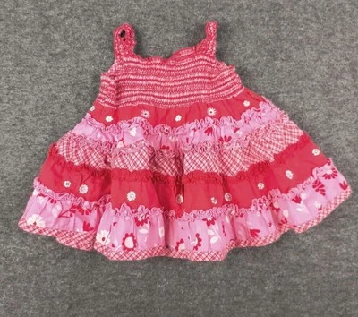 Niñas Infante Talla 0/3M Bordado Floral Rojo Rosa Solero Calabaza Parche En Niveles Foto 1 de 4