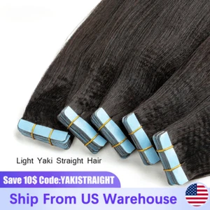 Light Straight Tape Human Hair Extensions Bundles Weft Invisible Hair Extensions - Picture 1 of 14