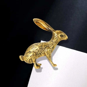 Gold tone Rabbit Hare Brooch Vintage Art Deco Bunny Animal Broach Pin Gift