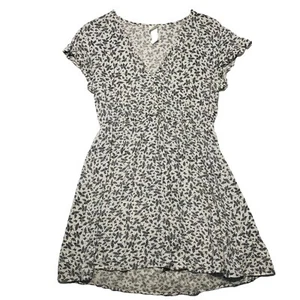 H&M Kleid Damen Größe 8 Weiß Schwarz Kurzarm V-Ausschnitt Elastischer Bund - Bild 1 von 8