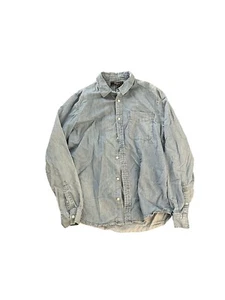 Forever 21 Men Blue Denim Button Up Collared Long Sleeve Shirt Size Small Cotton - Picture 1 of 5