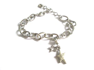 Swarovski Swan Stamp Charm Bracelet Snowflake Star Charm Rhodium Plated Austrian - Picture 1 of 6