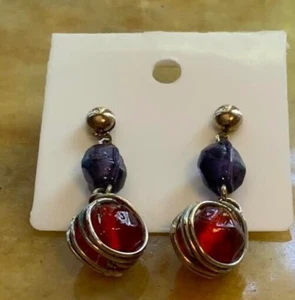 Gemstone honey amber and amethyst earrings for pierced ears - Picture 1 of 1