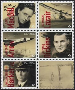 CANADIANS IN FLIGHT = AVRO JET = Block of 5 + label = fr MS Canada 2019 #3171a-e - Picture 1 of 1