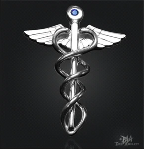 Caduceus Hermesstab Amulett, Heroldsstab Anhänger aus 925/000 Sterling Silber! - Bild 1 von 3