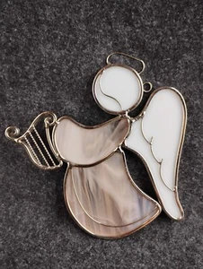 Vintage Buntglas Engel mit Harfe Sonnenfänger Fensterschmuck rosa - Bild 1 von 6