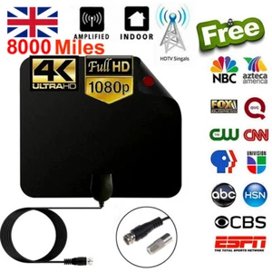 8000Miles Indoor TV antenna Ariel Digital 4K HD TV High Gain Portable Aerial UK - Picture 1 of 13