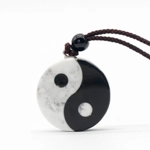 Tai Chi Necklace Yin Yang White Turquoise Pendant Original stone natural - Picture 1 of 6