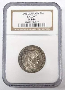 1906 E Germany 2 Mark Saxony NGC MS 64 - Picture 1 of 3