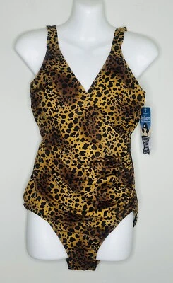 Caribbean Joe Slimshaper UPF 50 Plus SZ 12 Cheetah Print Slimming Swimsuit NWT Foto 1 de 4