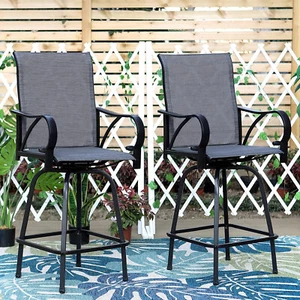 Patio Bar Stools Set of 2 Swivel Barstools Bar Height Chairs Outdoor Bar Chair - Picture 1 of 7