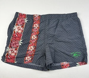 Tommy Bahama Swim Shorts Mens M Gray Red Hybiscus Lined Bathing Suit Trunks - Picture 1 of 18