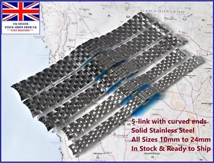 Solid Stainless Steel 5-link Watch Bracelet, Polished Links Curved Ends 10-24mm - Picture 1 of 5