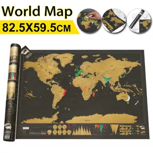 Travel Scratch Off Map of the World Deluxe Wall Poster Gift for Travelers - Picture 1 of 9
