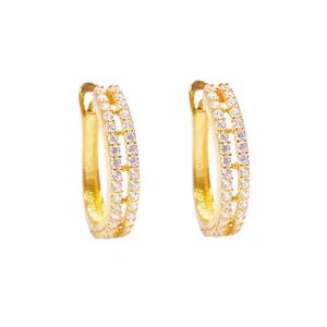 22ct Yellow Gold Beautiful Two Row Huggies Hoop Earrings 10mm Inside Diameter - Picture 1 of 8