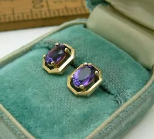 Women's Vintage Estate 14K Yellow Gold Over Amethyst Push Back Stud Earrings 2Ct - Picture 1 of 4