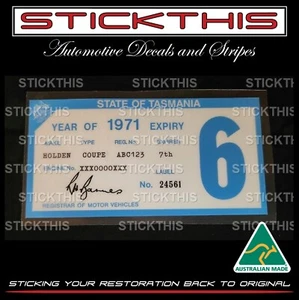 Reproduced Historic TAS Rego Registration Label Decal Sticker 1965 - 1981 - Bild 1 von 2