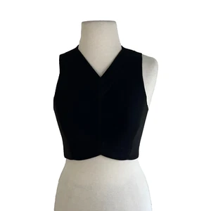 SCANLAN THEODORE Size AU8 Black Neoprene-like Fitted Cropped V Neck Top - Picture 1 of 13