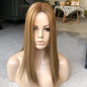 16" 9x10cm Mono Base Brown Highlighted European Human Virgin Hair Topper - Picture 1 of 12
