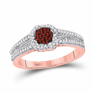 10kt Rose Gold Womens Round Red Color Enhanced Diamond Cluster Ring 1/4 Cttw - Picture 1 of 1