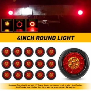 16x 16-LED 4"in Round LED Amber&Red Stop Signals Tail Brake Light Rubber Grommet - Picture 1 of 10