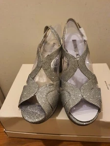 ANNE KLEIN Silver Block Heel Sling Sanders. UK Size 7 - Picture 1 of 3