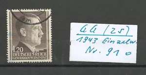 GG 1942 : LÜCKENFÜLLER ! Einzelwert a. 1,20 Zl. Nr. 91 o aus " Geburtstag " - Bild 1 von 1