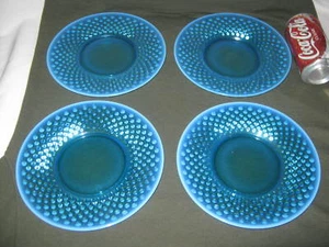 4 FENTON LIGHT BLUE HOBNAIL TOPAZ OPALESCENT GLASS CAKE PEDESTAL PIE 8 " PLATE - Picture 1 of 8