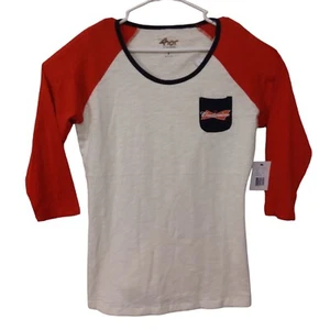 Budweiser G111 4 her carl banks tshirt womens L Large 3/4 sleeve white red - Picture 1 of 9