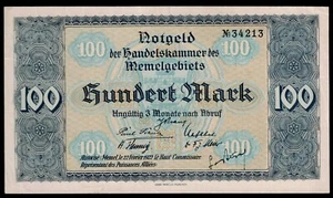 Memel Chamber of Commerce P9 100 Mark Unc - Picture 1 of 2