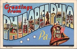 Large Letter Greetings, Philadelphia Pennsylvania- 1942 Posted Linen Postcard - Picture 1 of 2