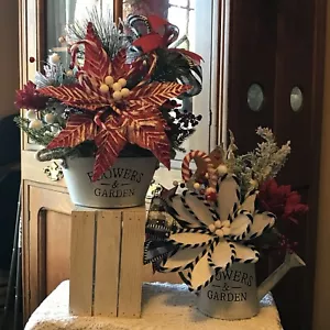 Christmas Floral Centerpiece Set Poinsettia Decor red/white/black Unique Designs - Picture 1 of 22