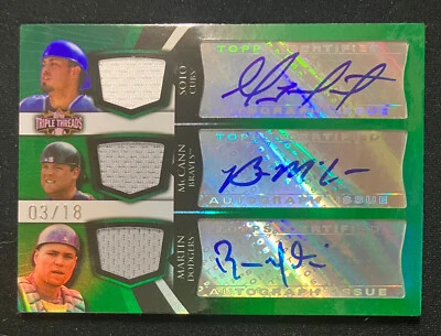 BRIAN MCCANN RUSSELL MARTIN SOTO 2009 TOPPS TRIPLE THREADS AUTO JERSEY RELIC /18 - Image 1 of 3