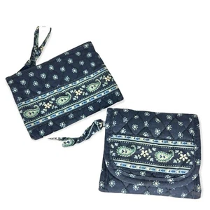 Vera Bradley Set Geldbörse und kleine Geldbörse dunkelblau Paisley Blumen Vintage - Bild 1 von 12
