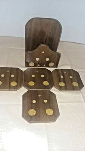 Handgefertigte Nussbaum & Eiche Holz Untersetzer 4er Set mit Ständer ca. 6" T x 4 3/4" - Bild 1 von 5