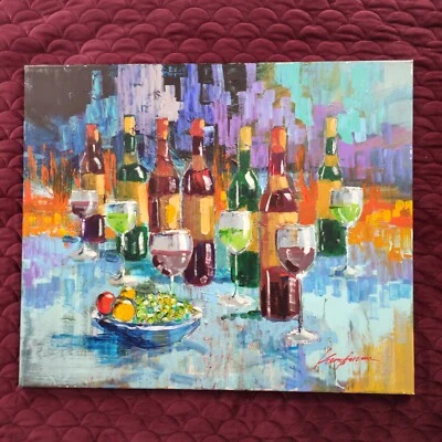 Pintura acrílica sobre lienzo firmada original de Kerry Hallam titulada "Savoir Des Vins" Foto 1 de 4