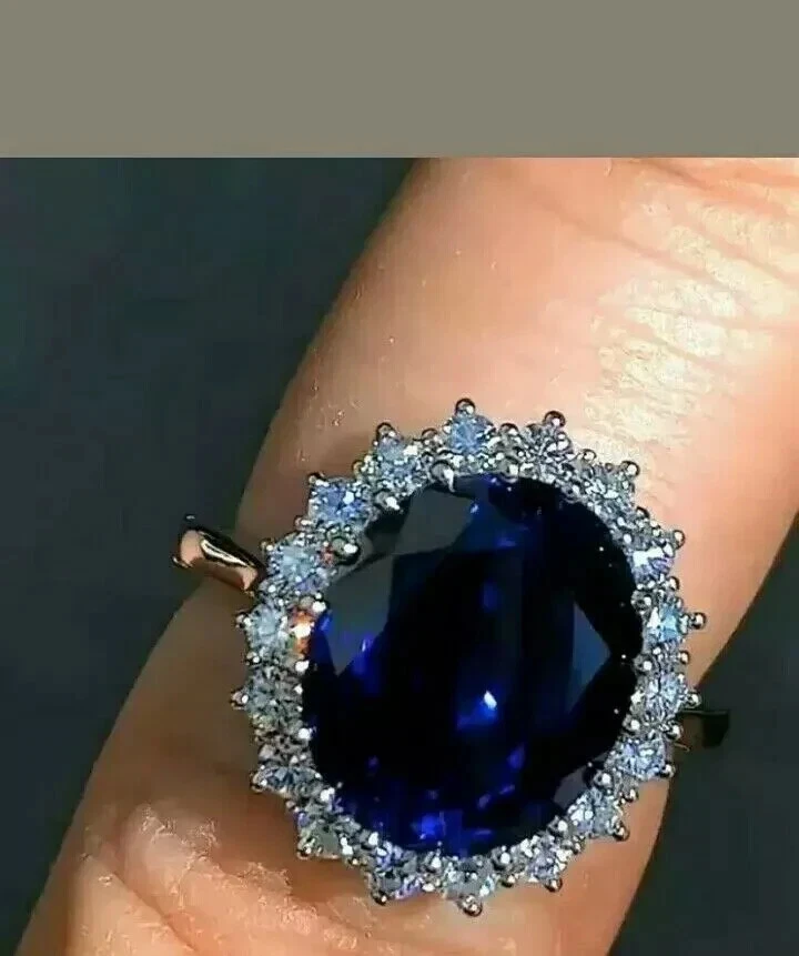 Alianza de diamantes de zafiro natural de corte ovalado de 6,50 quilates platino 950 talla 6 7 8 Foto 1 de 4