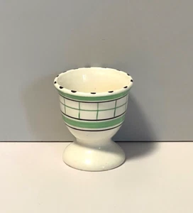 Taza de huevo vintage tartán verde cerámica inglesa Art Deco pintada a mano 1934 Honiton? - Imagen 1 de 12