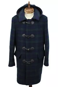 Brooks Brothers Blackwatch Tartan 100% Wool Horn Toggle Hooded Duffle Coat M - Picture 1 of 8