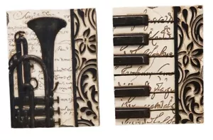 Trumpet Piano Wall Plaques Resin 6" x 8" Music Lovers Home Decor Cream Black - Picture 1 of 10