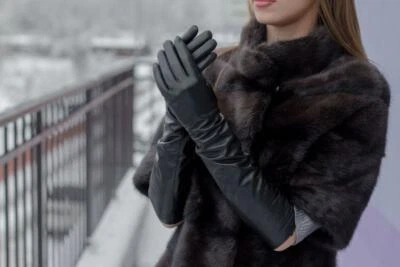Long genuine leather gloves, opera elbow gloves - 18 inches / 46 cm. TOUCHSCREEN - Image 1 of 2