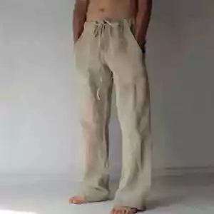 2025 New Men's Cotton Linen Pants Male Autumn New Breathable Solid Color - Picture 1 of 30