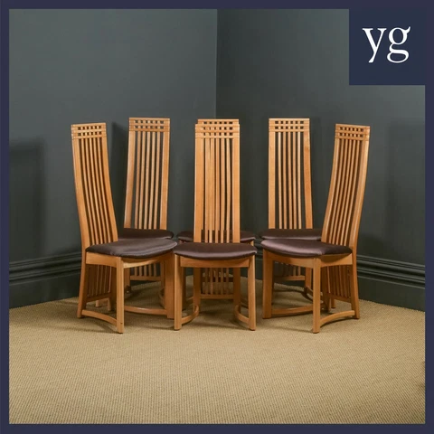 Danish Set of 6 Six High-Back Beech Actona Kitchen Dining Chairs (Circa 1990) Cover