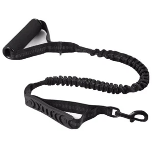 Black Bungee Dog Lead Leash Dual Handle Reflective Elastic Walking Lead Nylon - Picture 1 of 15