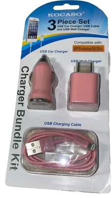 Kocaso 3 Piece Set Charger Bundle Kit Compatible iPhone5/5s USB-car,wall, New - Image 1 of 3
