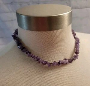 Collar con astillas de amatista hecho a mano broche dorado 16" de largo - Imagen 1 de 4