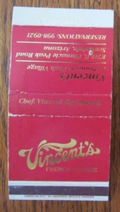 AMERICAN ACE MATCHBOX COVER: VINCENT'S SCOTTSDALE, ARIZONA EMPTY MATCHCOVER -C15 - Bild 1 von 1