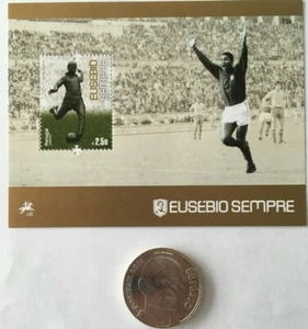 Portugal 2014 Eusebio block of stamps and coin MNH - Picture 1 of 6