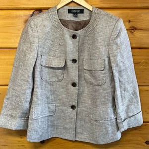 Kasper Women’s Brown Tweed Lined 4 Pockets Linen Longsleeve Jacket 10 - Picture 1 of 6